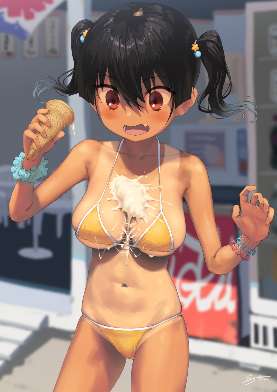 bikini cameltoe cream gaki_kyonyuu kaedeko_(kaedelic) sasaki_kanna swimsuits tan_lines