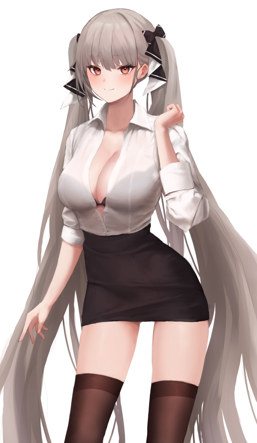 azur_lane bra dress_shirt formidable_(azur_lane) gadeung_hye open_shirt see_through thighhighs