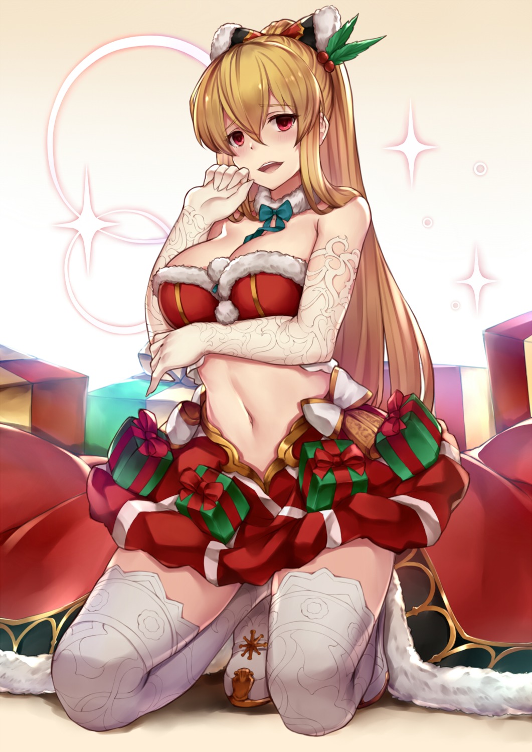 bikini_top breast_hold christmas cleavage granblue_fantasy pak_ce thighhighs vila_(granblue_fantasy)