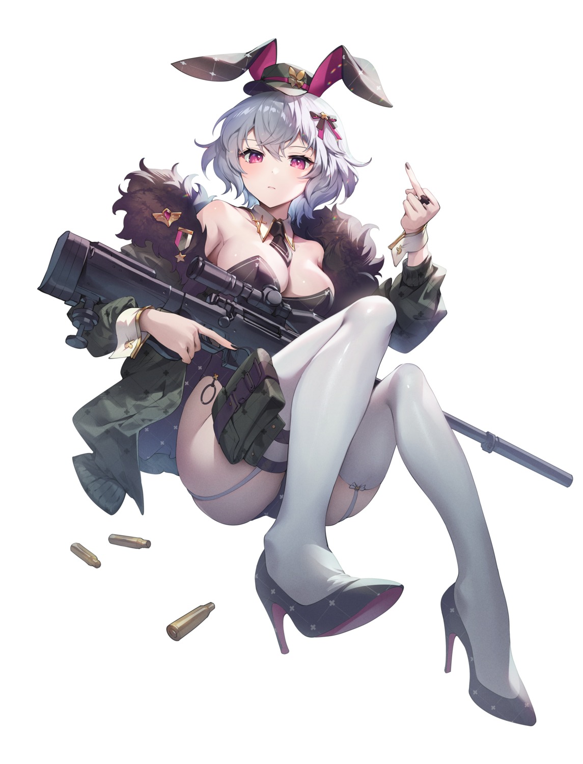 animal_ears bunny_ears bunny_girl garter gomashio_ponz gun heels stockings thighhighs