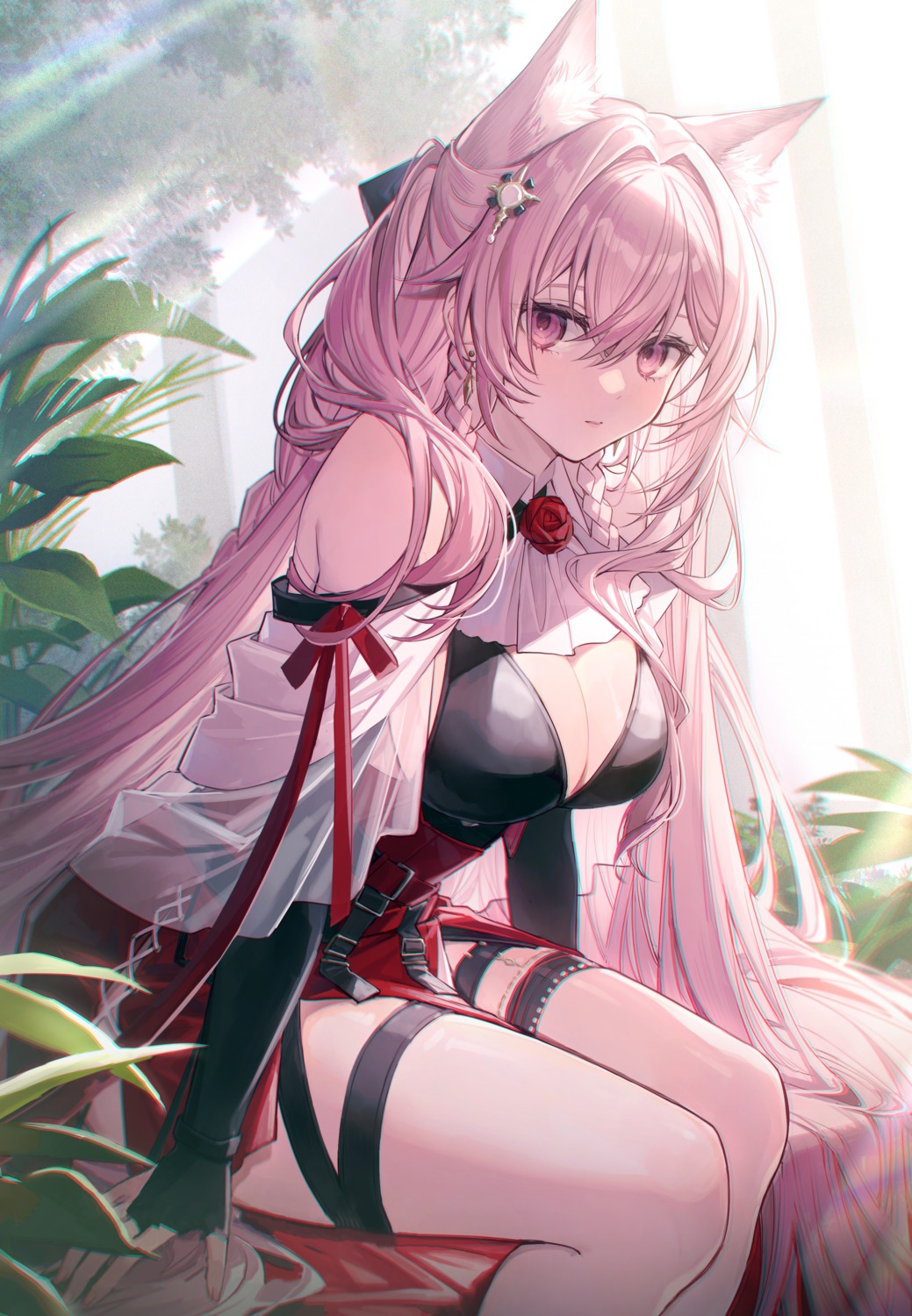 .com_(cu_105) animal_ears arknights bra detexted garter photoshop pozyomka_(arknights) see_through