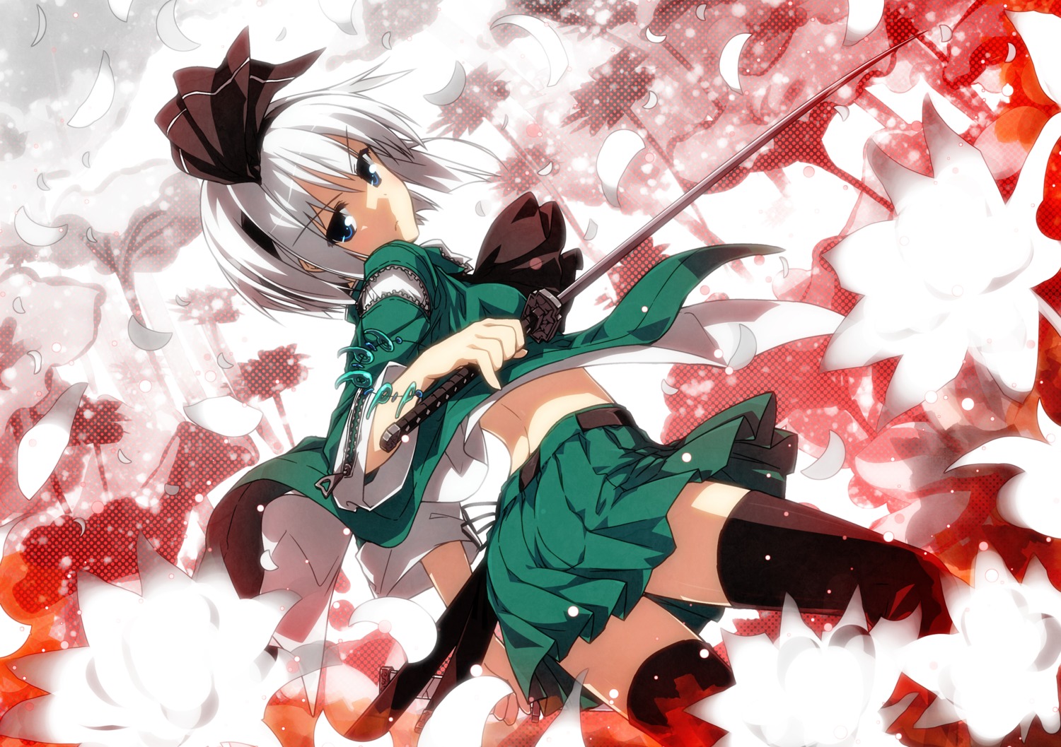 konpaku_youmu sazanami_mio sword thighhighs touhou