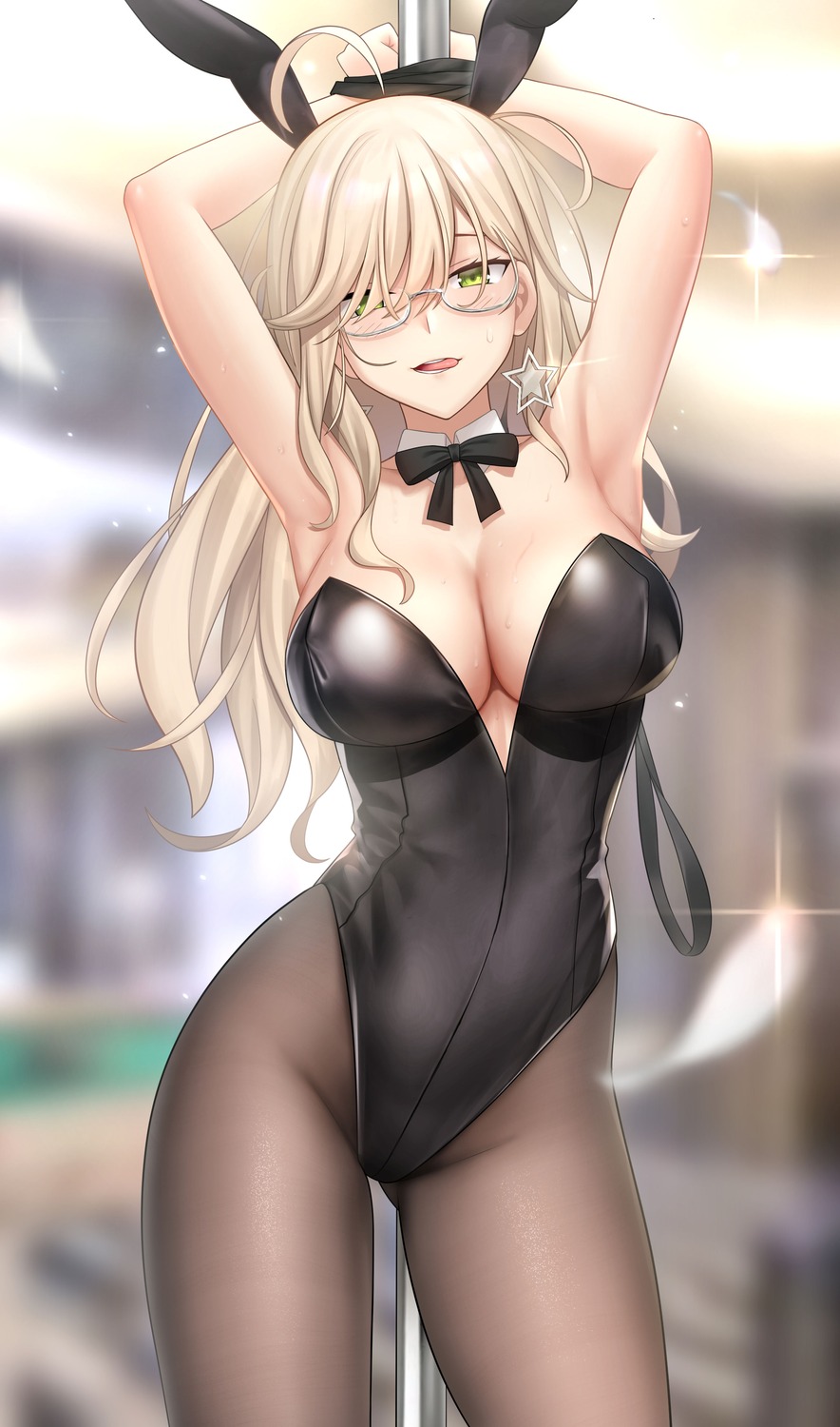 animal_ears besmiled bunny_ears bunny_girl megane missouri_(zhanjianshaonv) no_bra pantyhose zhanjianshaonv