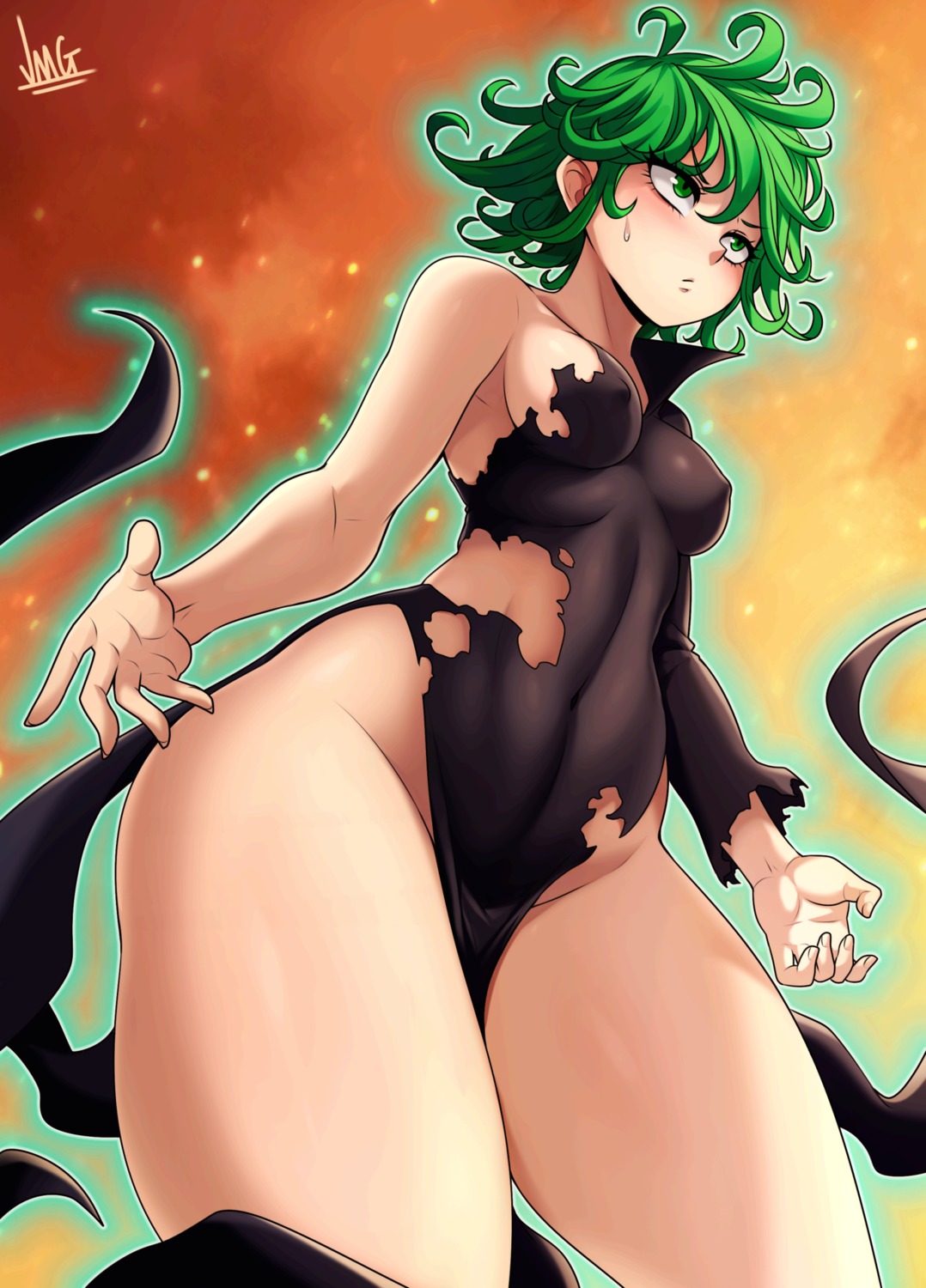 dress erect_nipples jmg no_bra nopan one_punch_man tatsumaki_(one_punch_man) torn_clothes