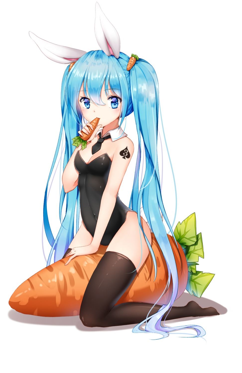 animal_ears bunny_ears bunny_girl cleavage douyacai hatsune_miku no_bra tail tattoo thighhighs vocaloid