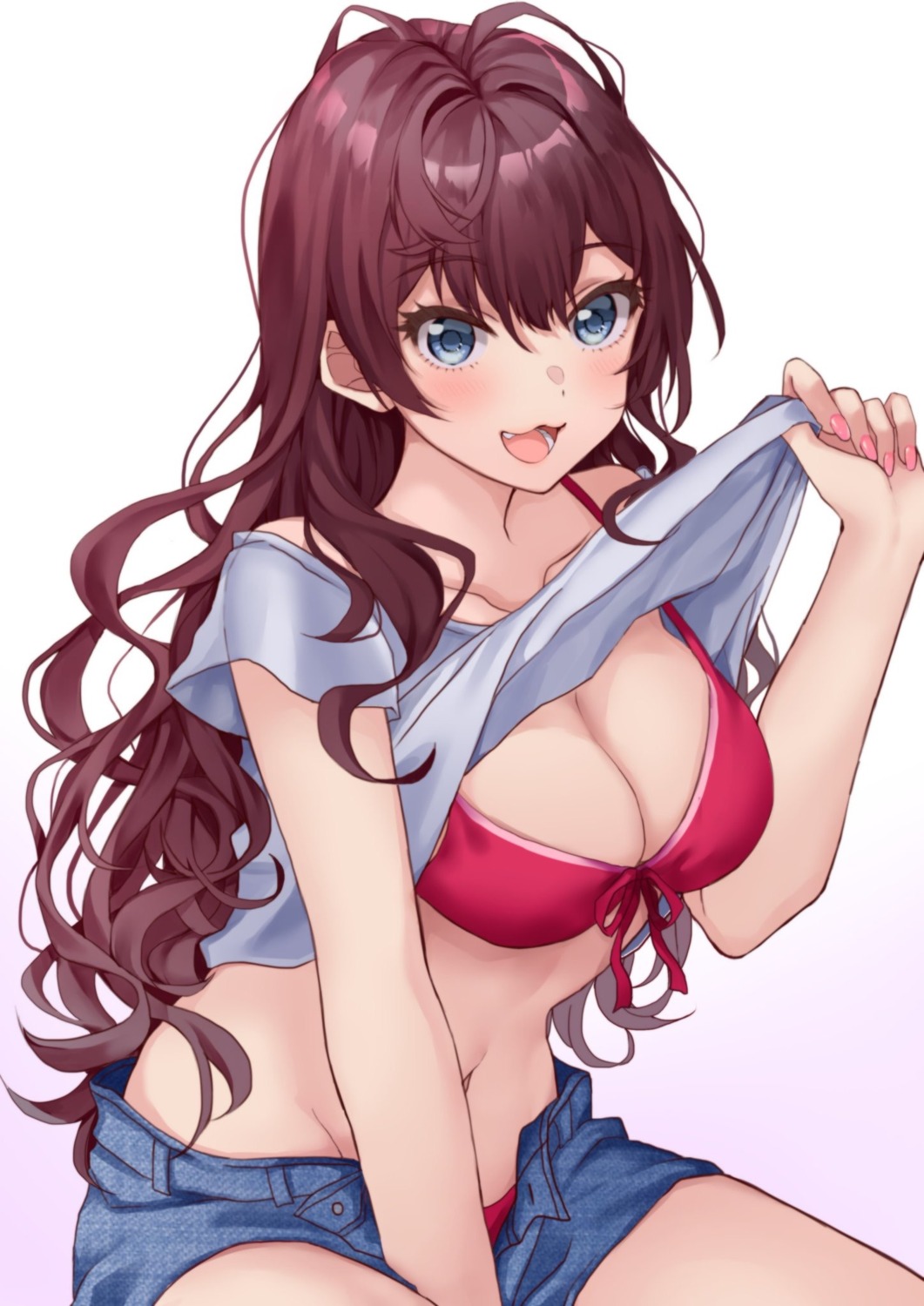 bikini cleavage hamu_(plot_sy) ichinose_shiki shirt_lift swimsuits the_idolm@ster the_idolm@ster_cinderella_girls