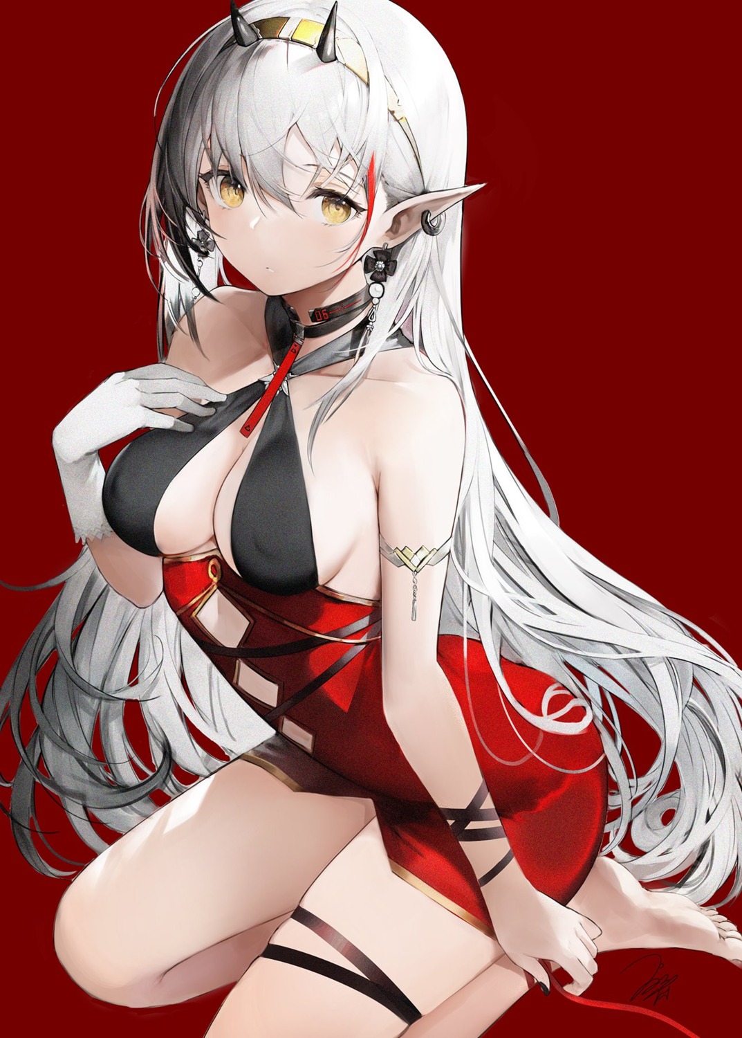 erect_nipples garter haori_io horns no_bra pointy_ears