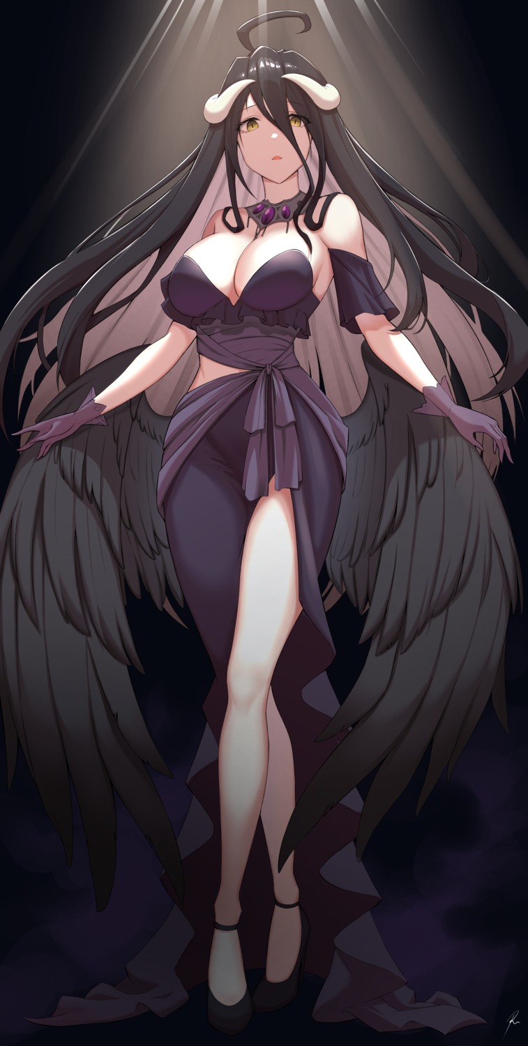 albedo_(overlord) dress horns no_bra overlord raise wings