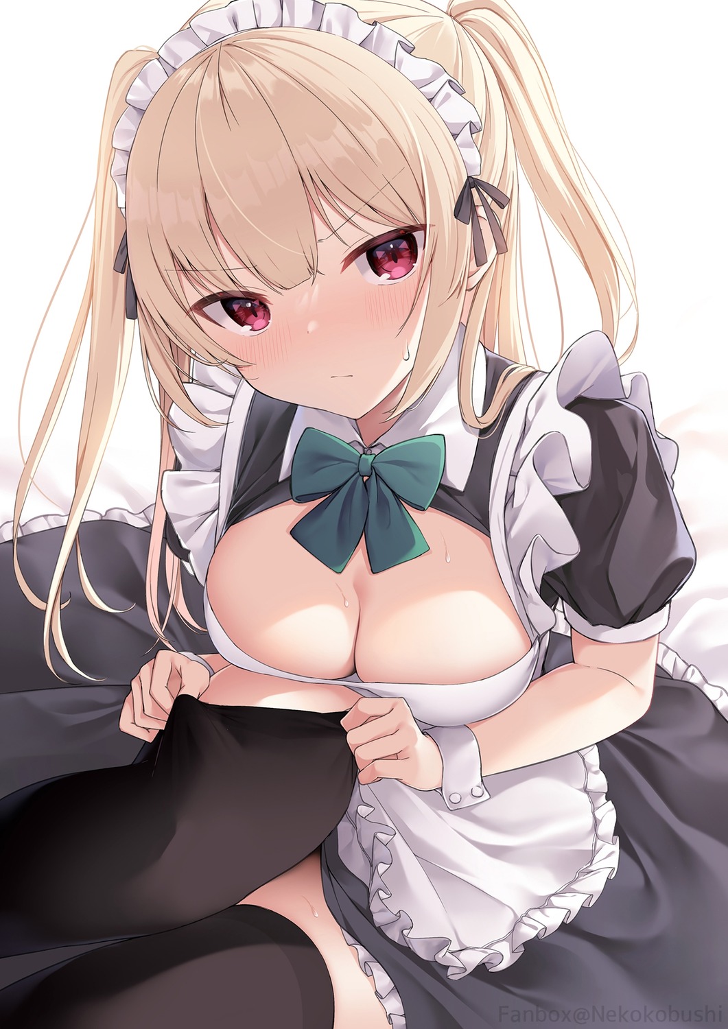 maid nekokobushi no_bra thighhighs undressing