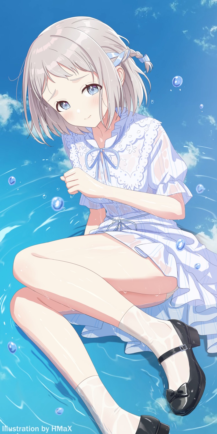 dress gakuen_idolm@ster hmax katsuragi_lilja pantsu see_through skirt_lift the_idolm@ster wet wet_clothes