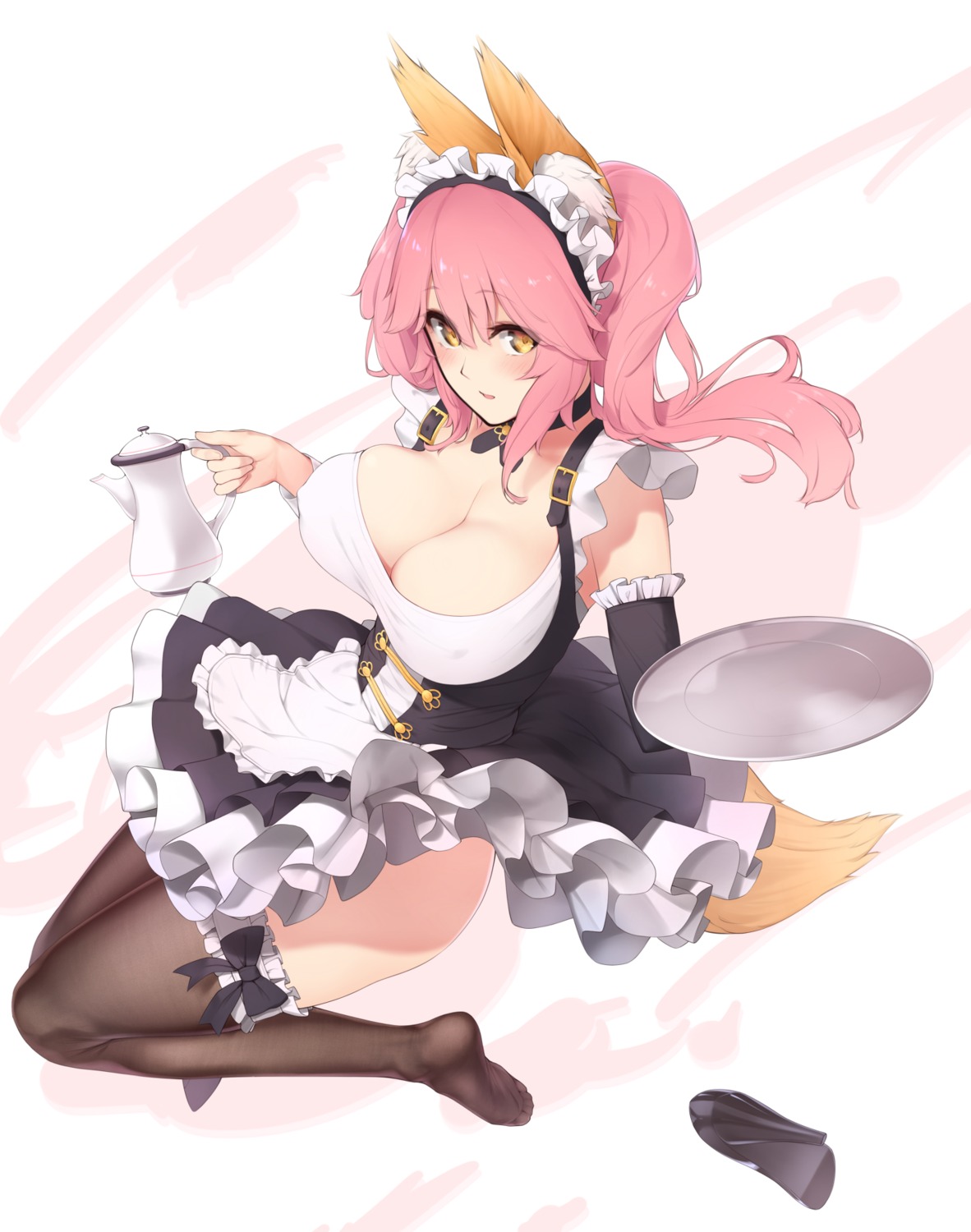 animal_ears cleavage enosan fate/extra fate/stay_night maid tail tamamo_no_mae thighhighs