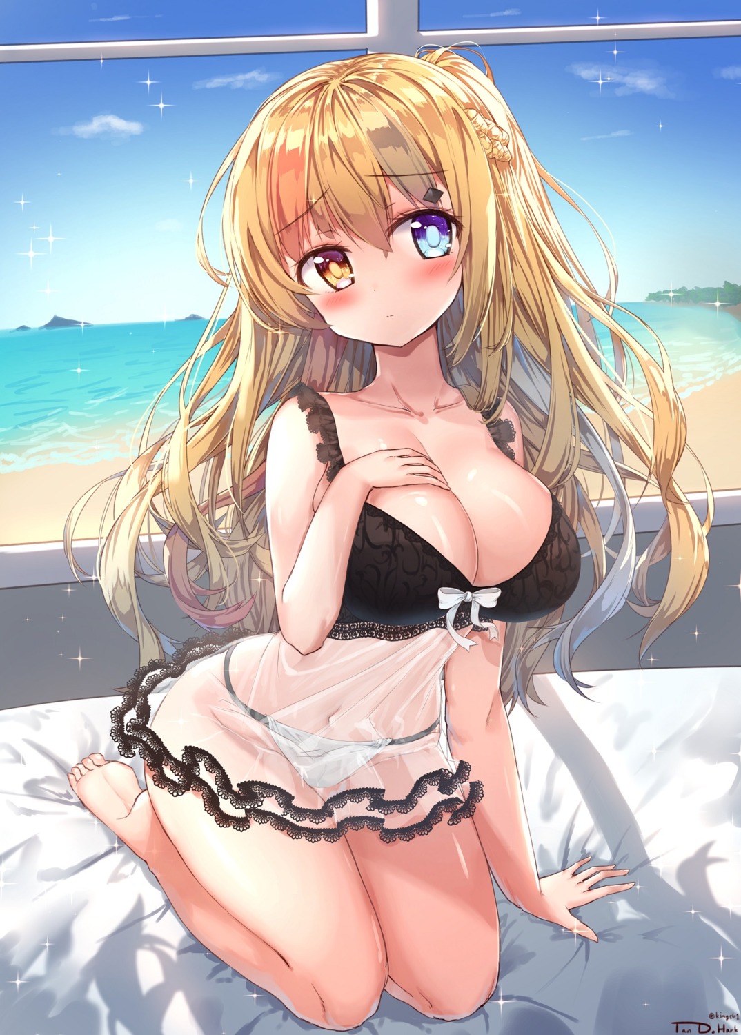 breast_hold cameltoe cleavage heterochromia lingerie pantsu see_through tandohark