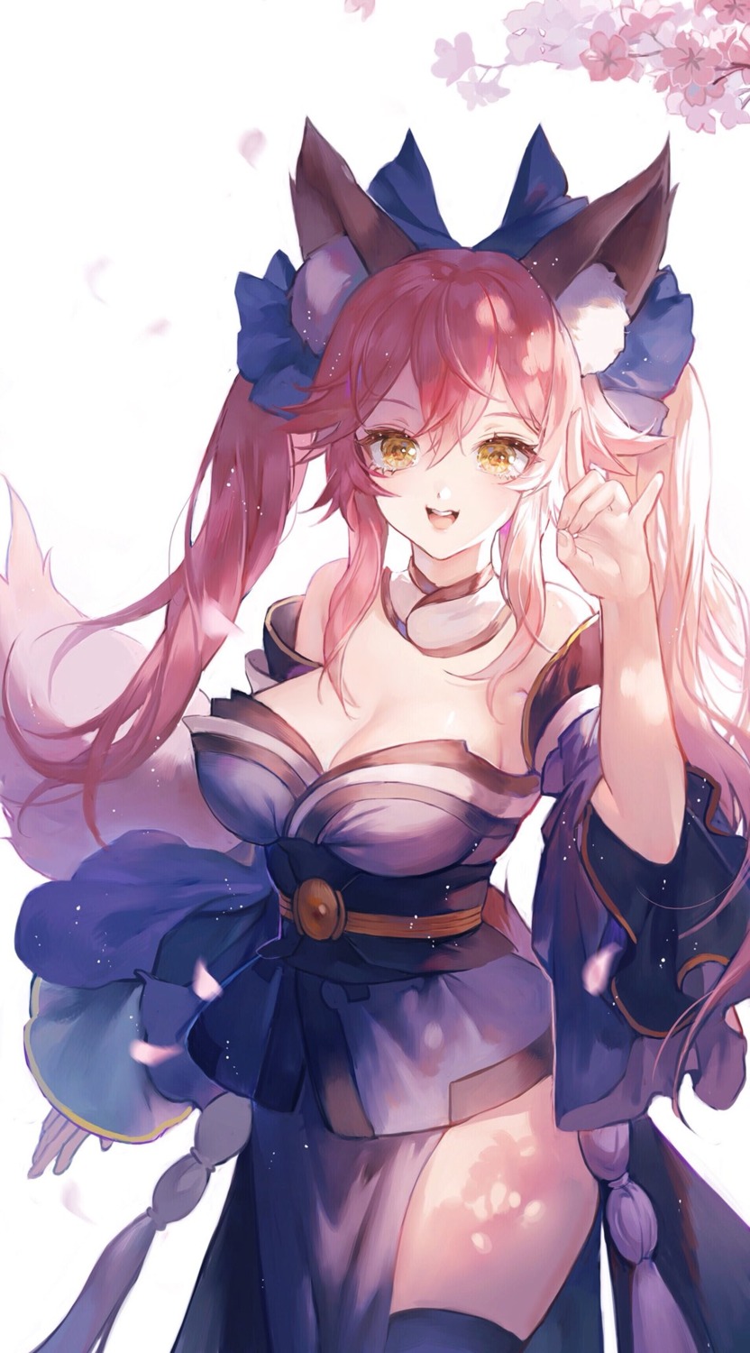 animal_ears cleavage fate/extra fate/grand_order fate/stay_night japanese_clothes maccha_(mochancc) tail tamamo_no_mae thighhighs