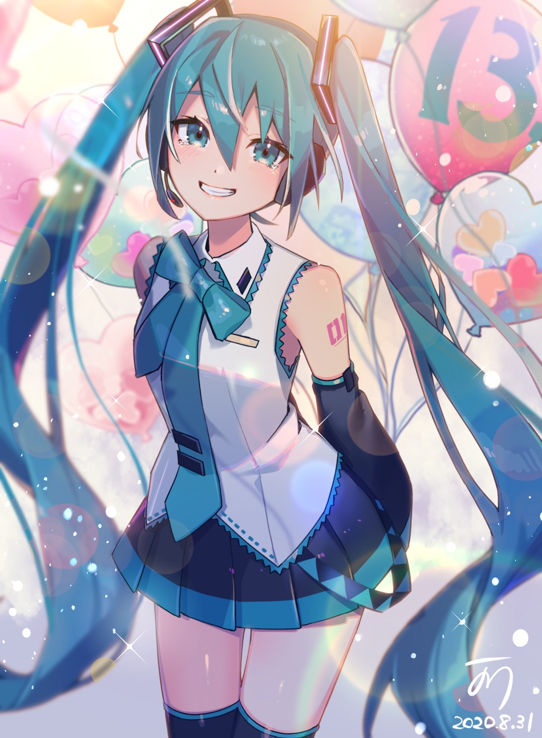 hatsune_miku headphones nou tattoo thighhighs vocaloid