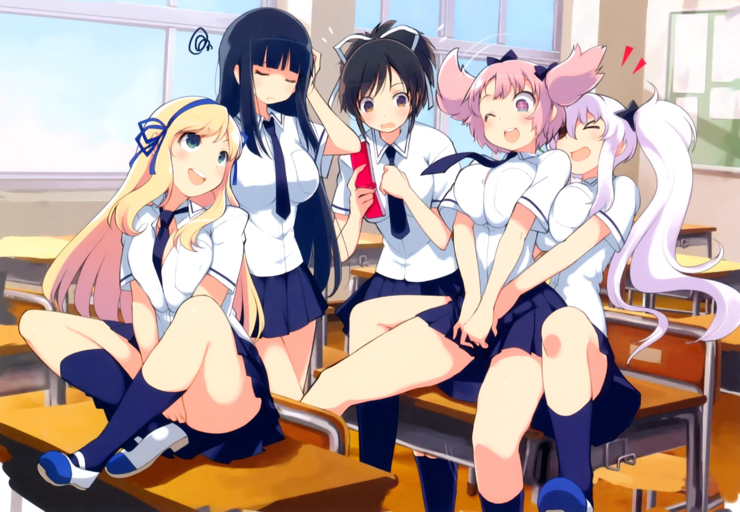 asuka_(senran_kagura) eyepatch hibari_(senran_kagura) ikaruga katsuragi seifuku senran_kagura yaegashi_nan yagyuu yuri