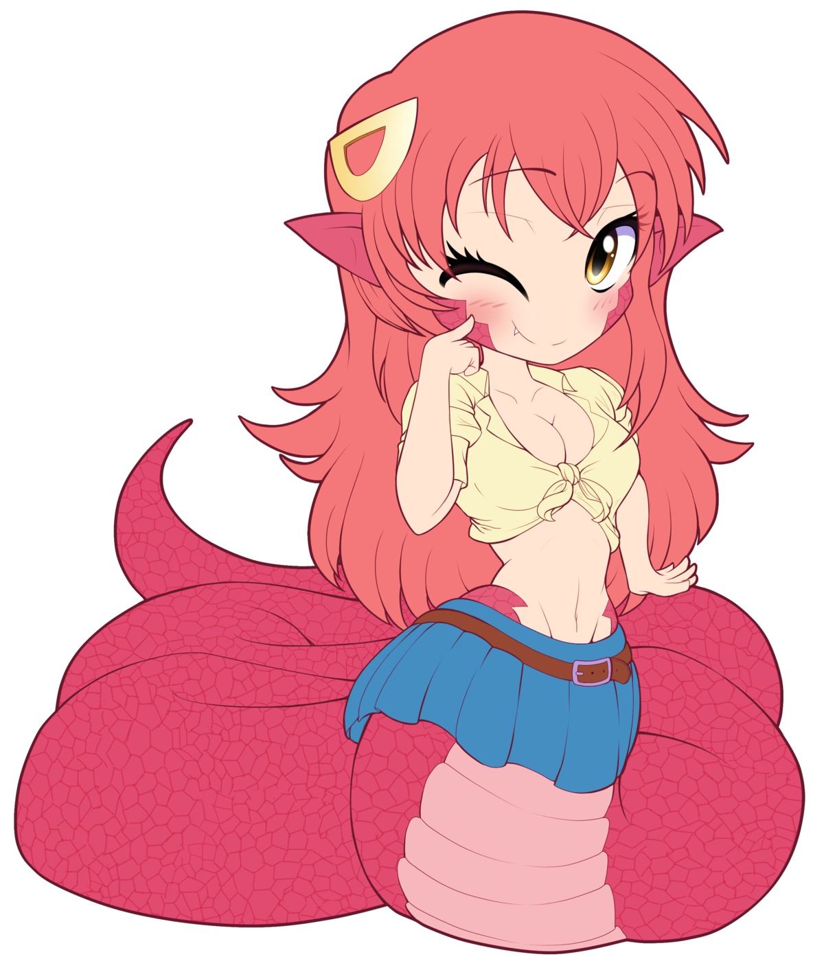 chibi cleavage miia_(monster_musume) monster_girl monster_musume_no_iru_nichijou no_bra open_shirt pointy_ears sir_static tail