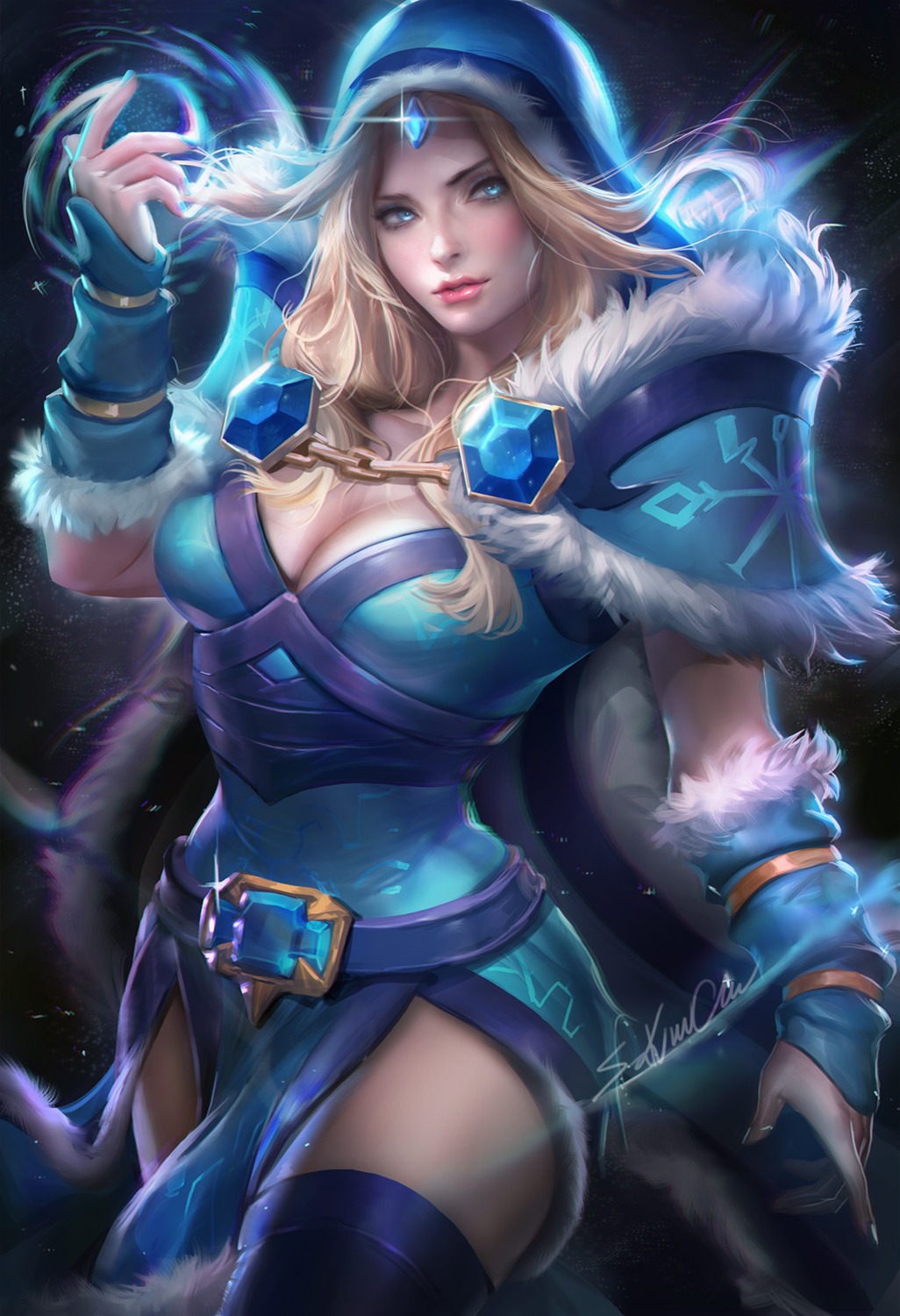 cleavage defense_of_the_ancients dress rylai_crestfall sakimichan thighhighs