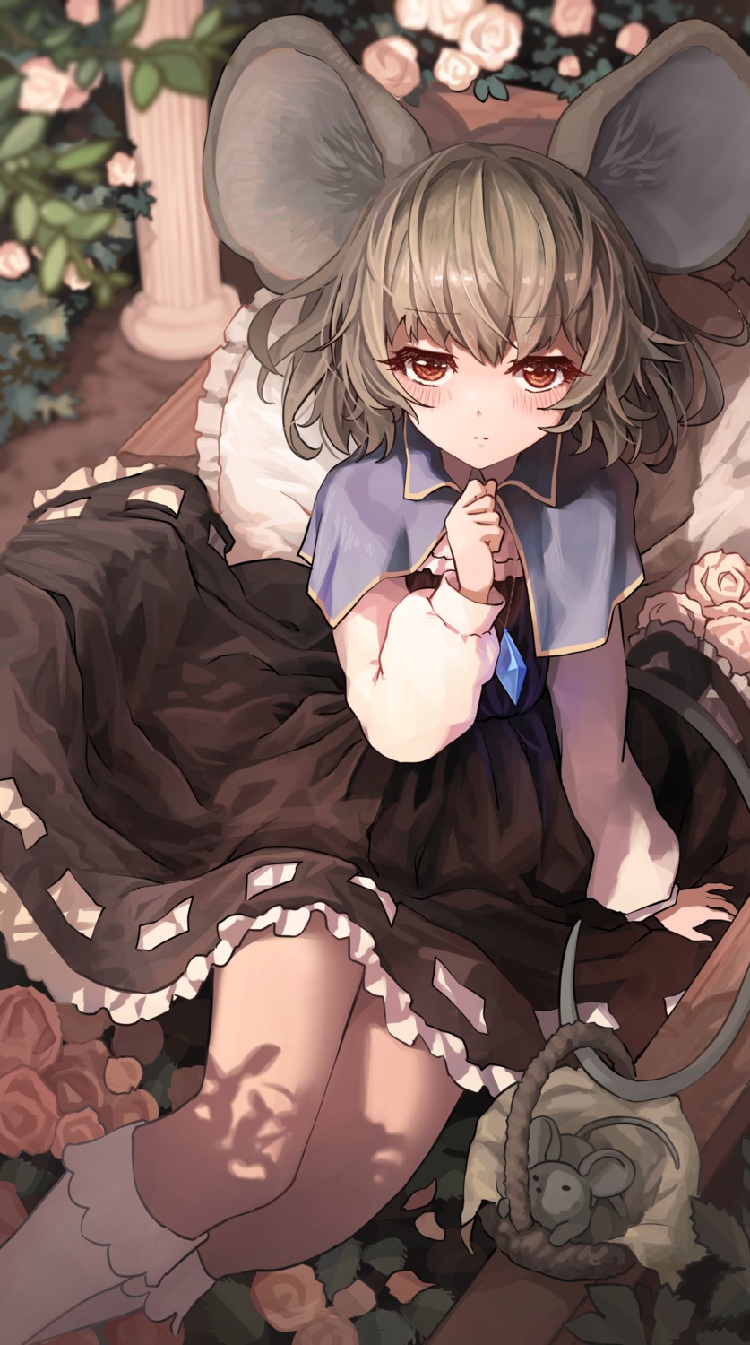 animal_ears dress melaton nazrin skirt_lift tail touhou