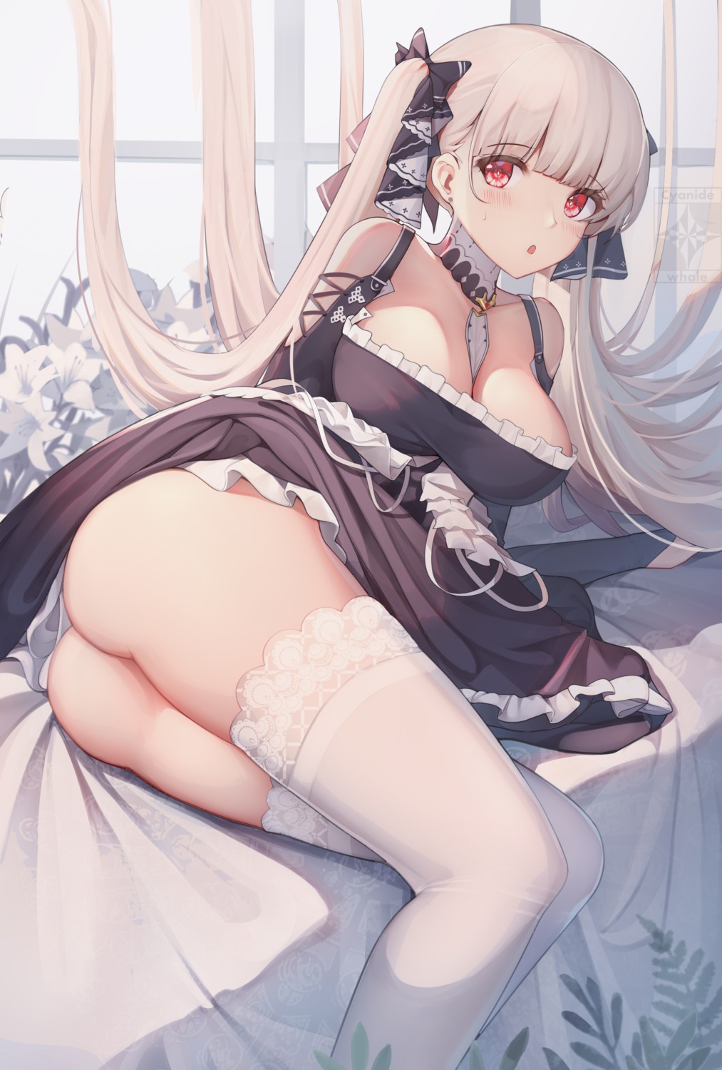 ass azur_lane cyanide-whale formidable_(azur_lane) gothic_lolita lolita_fashion no_bra nopan skirt_lift thighhighs