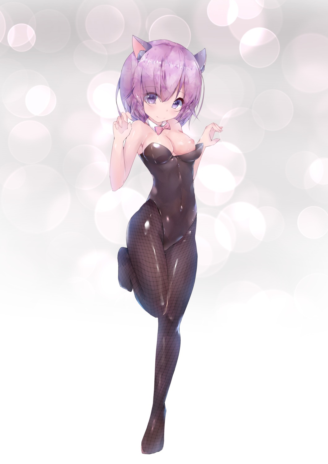 animal_ears breasts bunny_girl fate/grand_order fishnets mash_kyrielight nekomimi nipples no_bra pantyhose twiska_(doubitian) wardrobe_malfunction