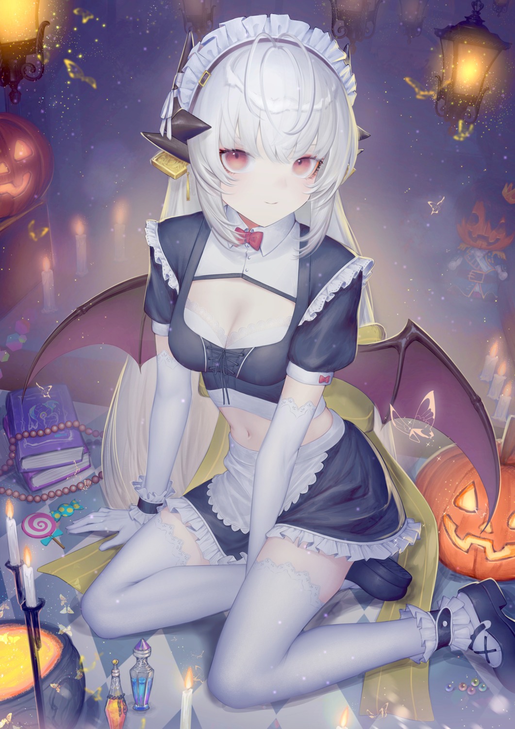 cleavage dmith fate/grand_order halloween horns kiyohime_(fate/grand_order) maid thighhighs wings