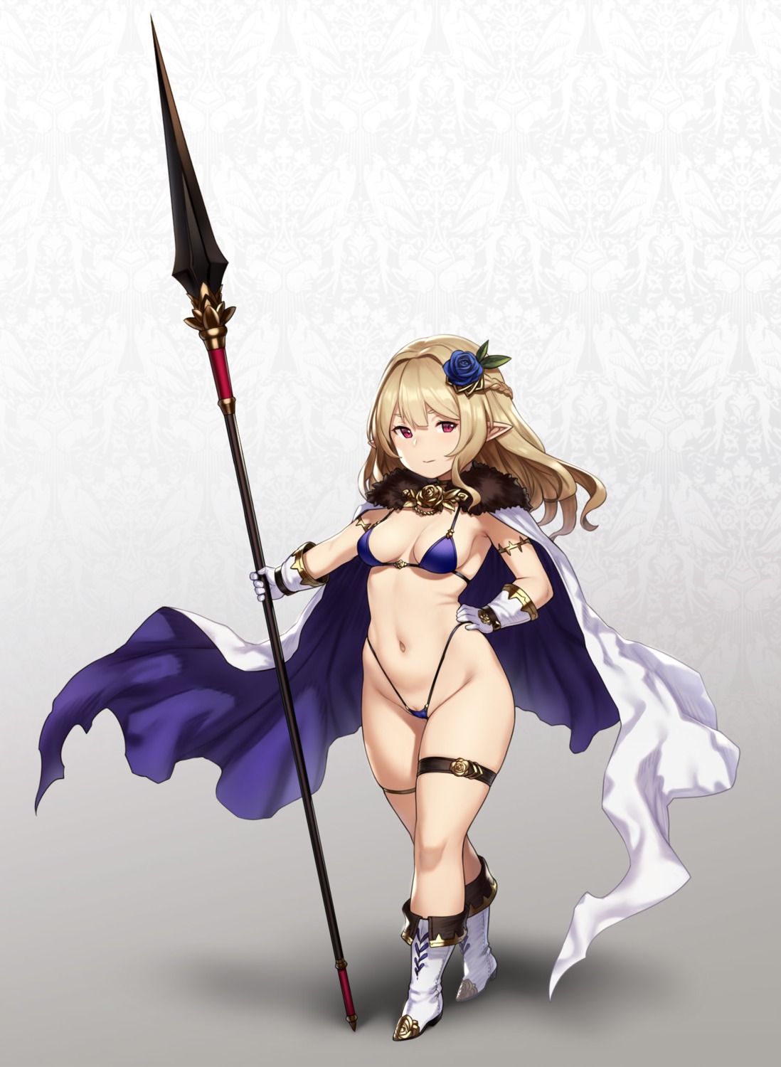 bikini garter granblue_fantasy houtengeki pointy_ears pussy swimsuits wardrobe_malfunction weapon