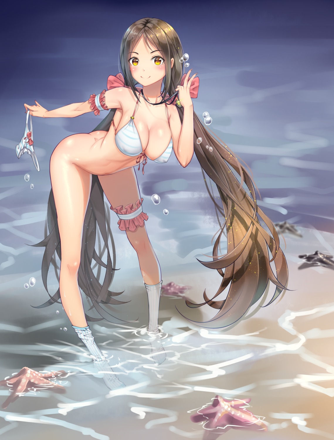 bikini bottomless erect_nipples garter konishi_(565112307) naked swimsuits wet