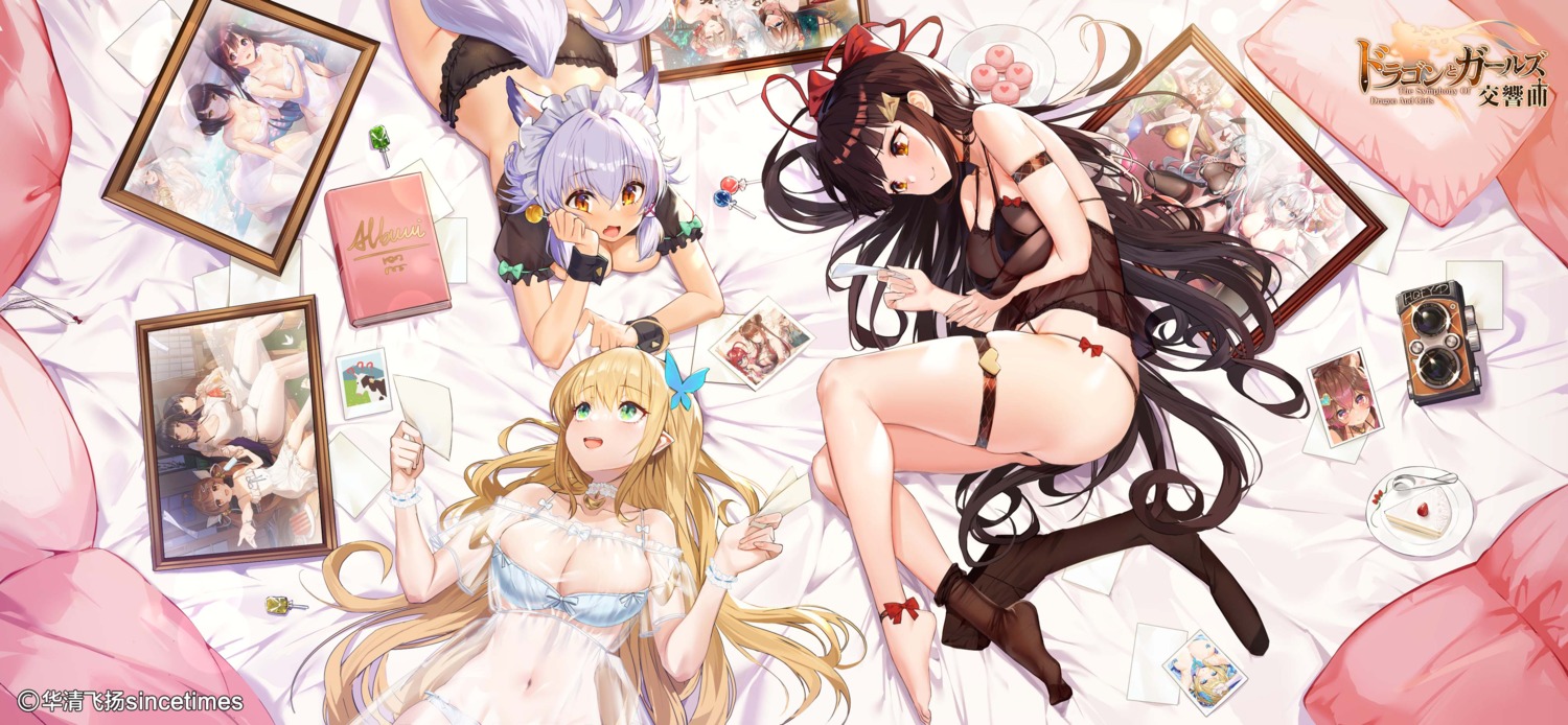 animal_ears bra breast_hold echomlete erect_nipples garter lingerie pantsu pantyhose see_through tail thong