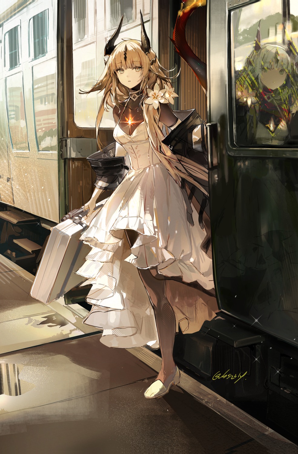 arknights dress horns pantyhose reed_(arknights) twice12314