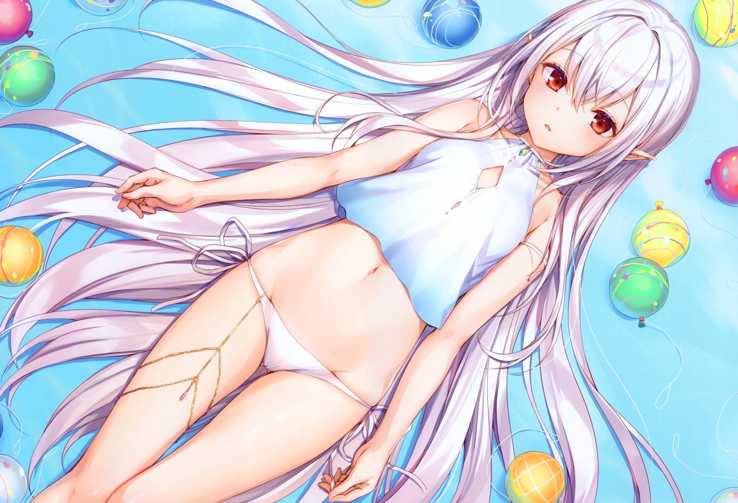 bikini garter komeshiro_kasu pointy_ears swimsuits yobi_gakka