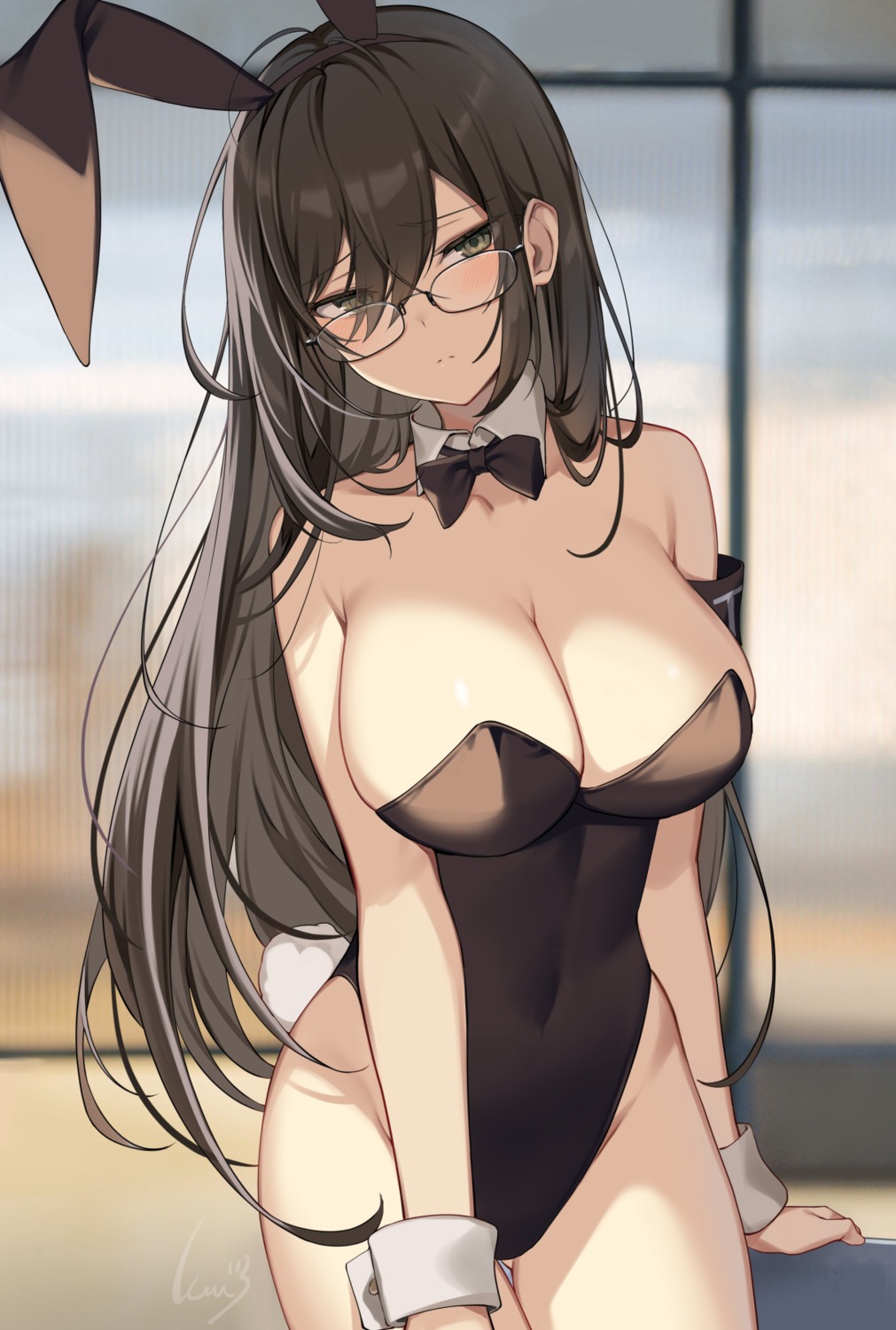 animal_ears bunny_ears bunny_girl ikomochi megane no_bra tail