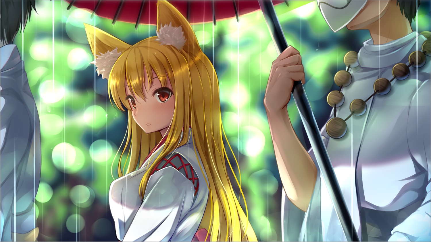 animal_ears kitsune miko nicoby umbrella wallpaper