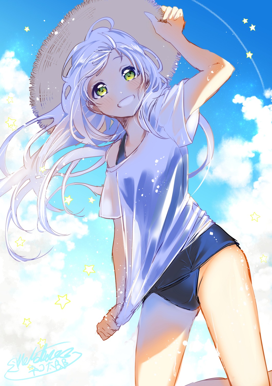 school_swimsuit see_through shinonome_neko-tarou swimsuits wet_clothes