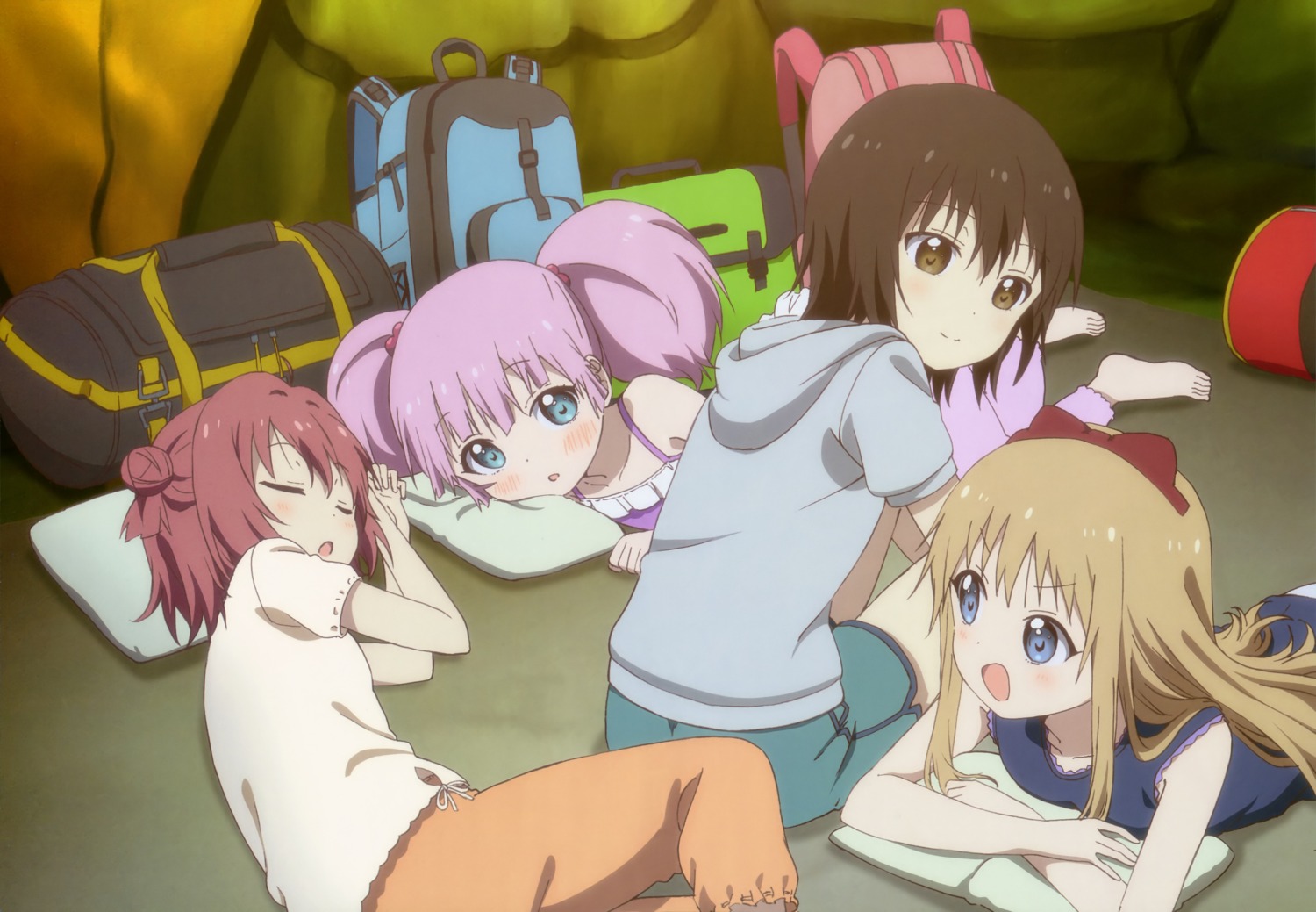 akaza_akari funami_yui pajama toshinou_kyouko yoshikawa_chinatsu yuru_yuri