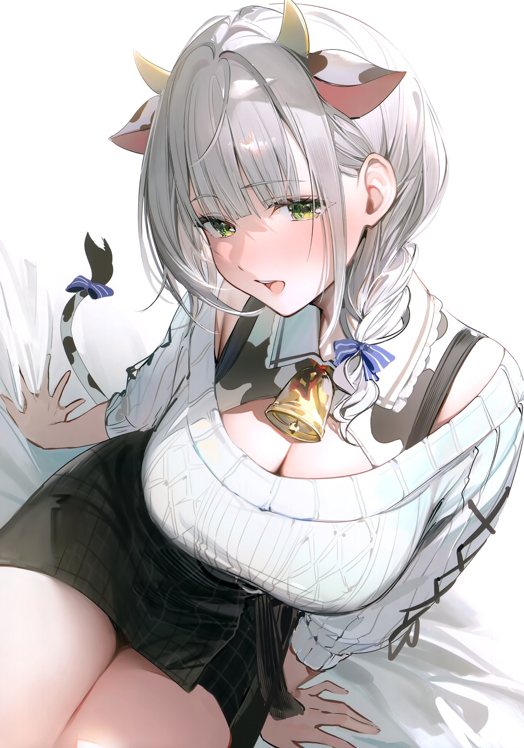 animal_ears cleavage hololive horns kinniku_poyopoyo shirogane_noel sweater tail umibouzu