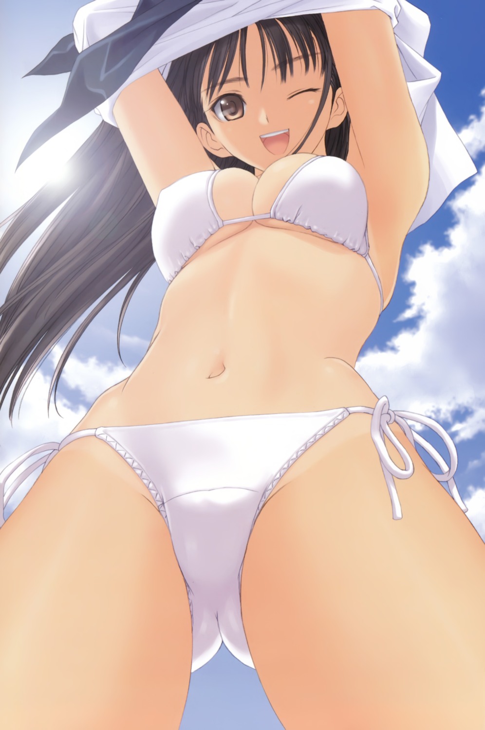 bikini cleavage mizushima_asa sora_no_iro_mizu_no_iro swimsuits tony_taka underboob undressing