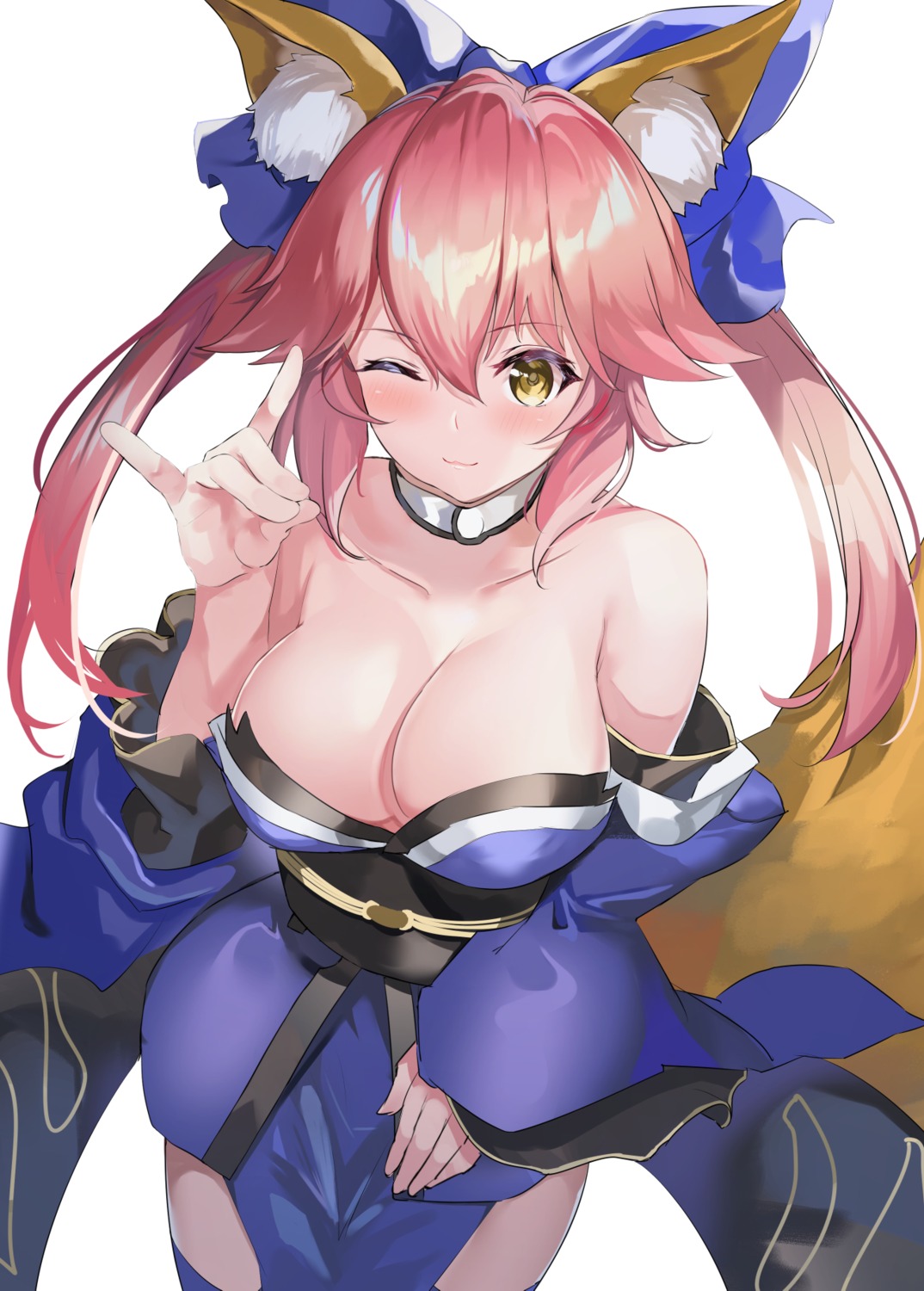 animal_ears fate/grand_order kitsune no_bra tail tamamo_no_mae thighhighs tukise_33