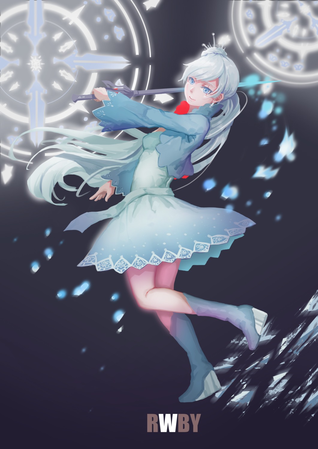 dress heels rwby skirt_lift sword wangxiii weiss_schnee