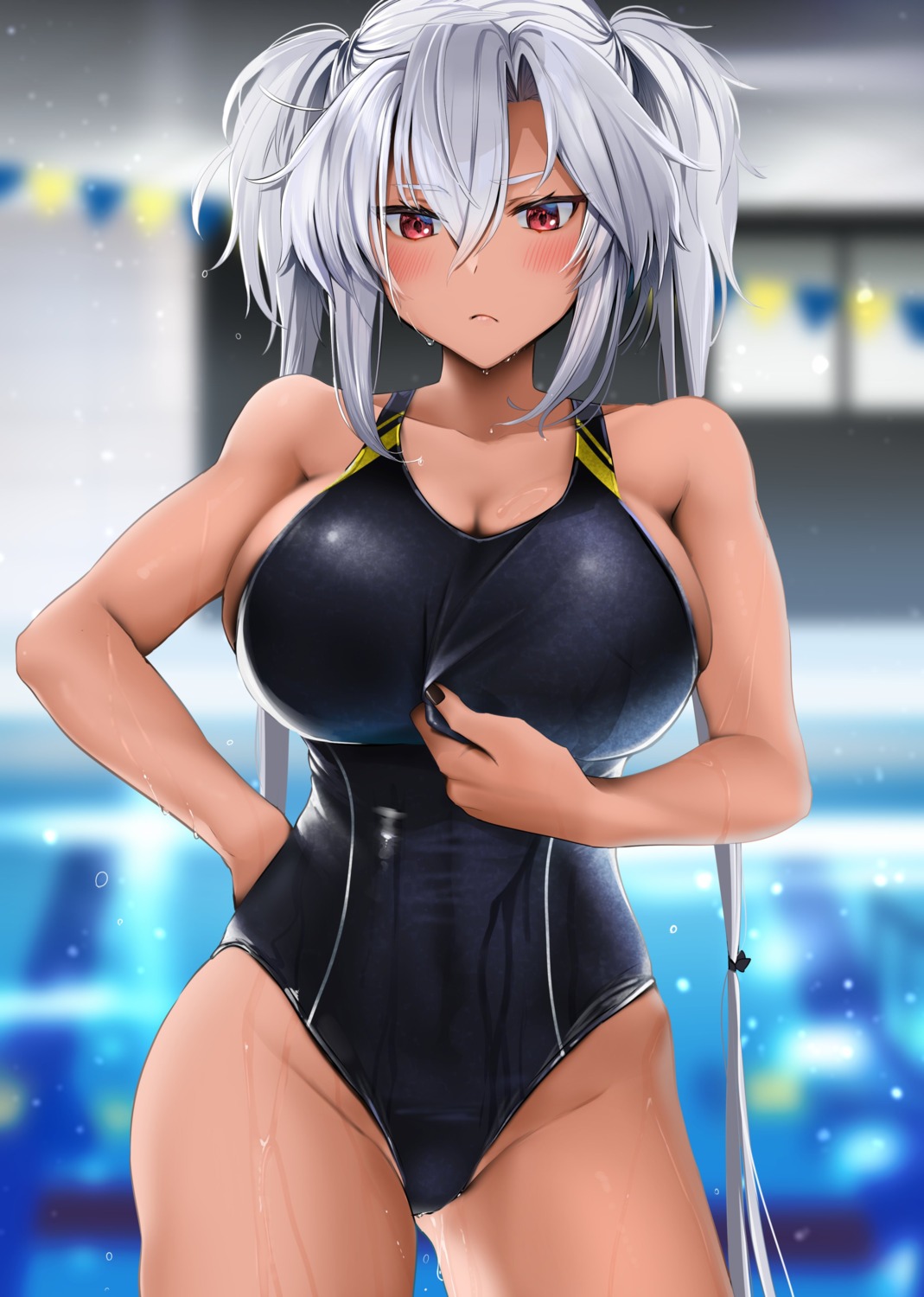 kantai_collection musashi_(kancolle) swimsuits wet yunamaro