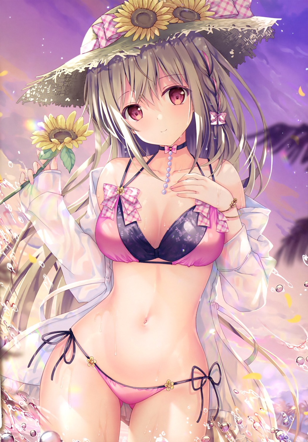 bikini cleavage maeda_shiori open_shirt see_through swimsuits twinbox twinbox_school wet wet_clothes