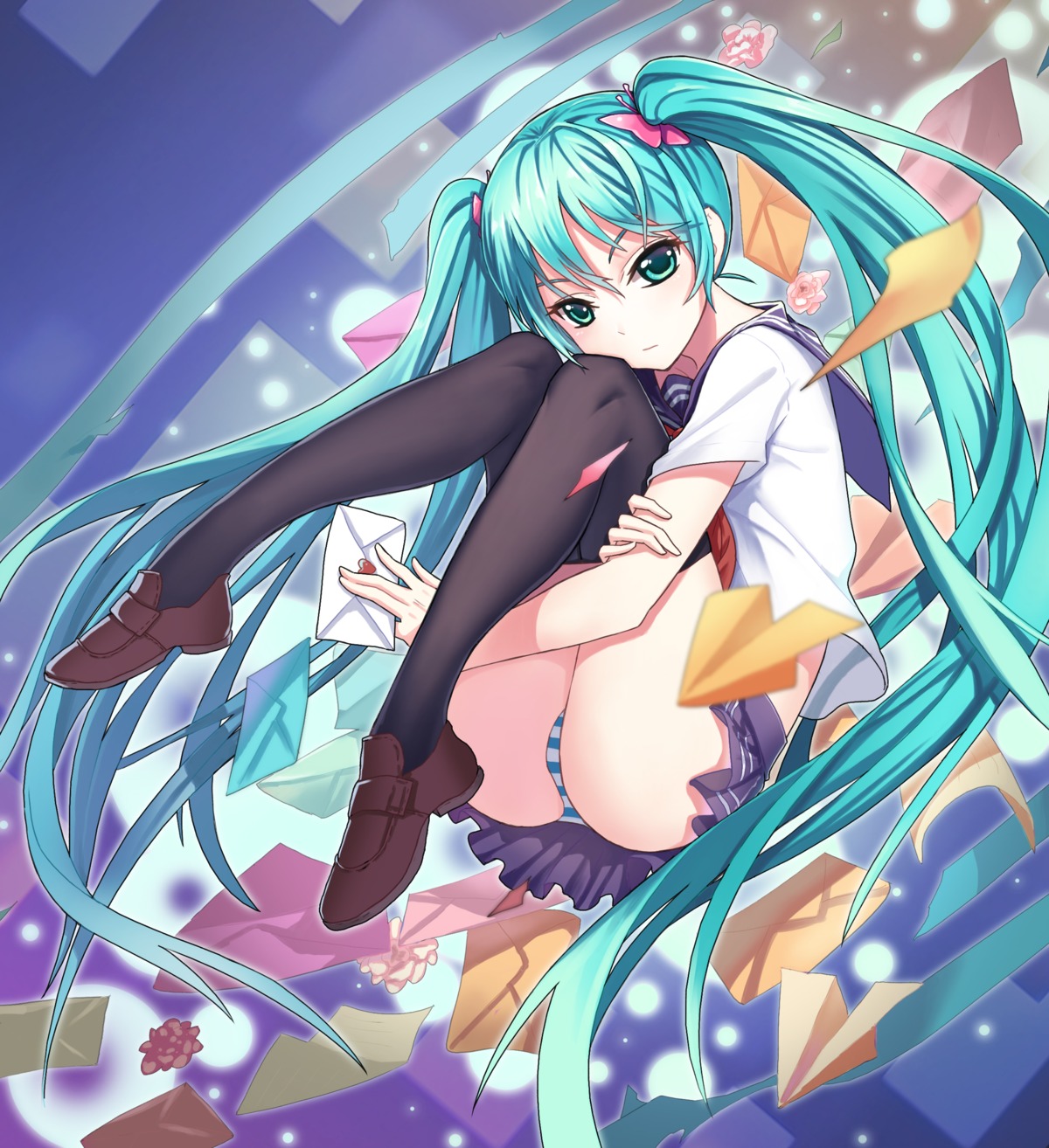 chunrijun_(springer) hatsune_miku pantsu seifuku shimapan thighhighs vocaloid