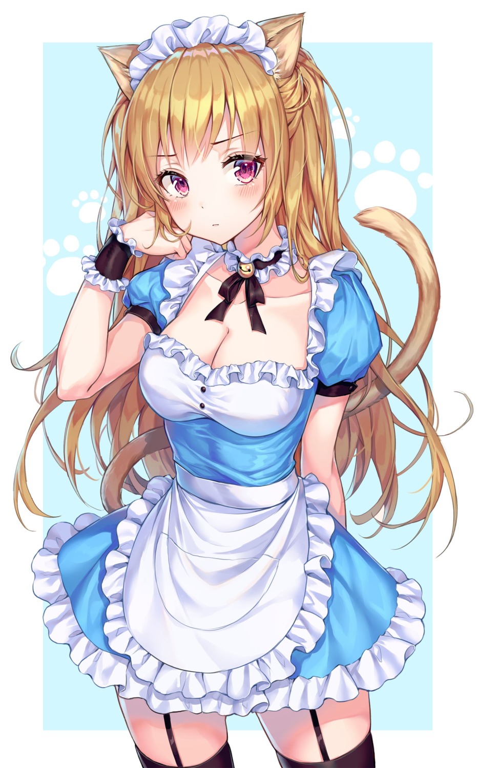 animal_ears cleavage maid nekomimi r_o_ha stockings tail thighhighs