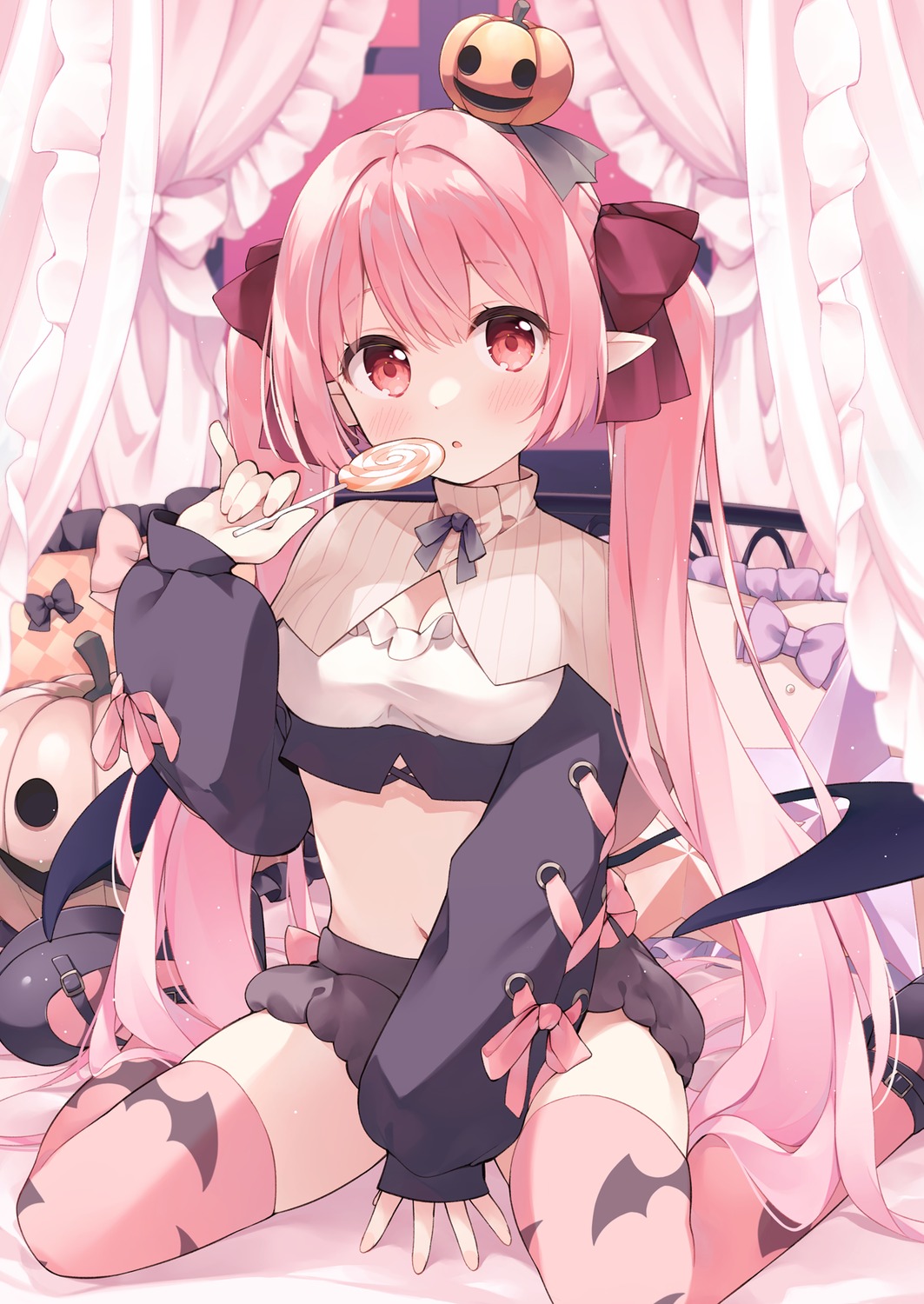 cleavage halloween kano_hito pointy_ears thighhighs wings