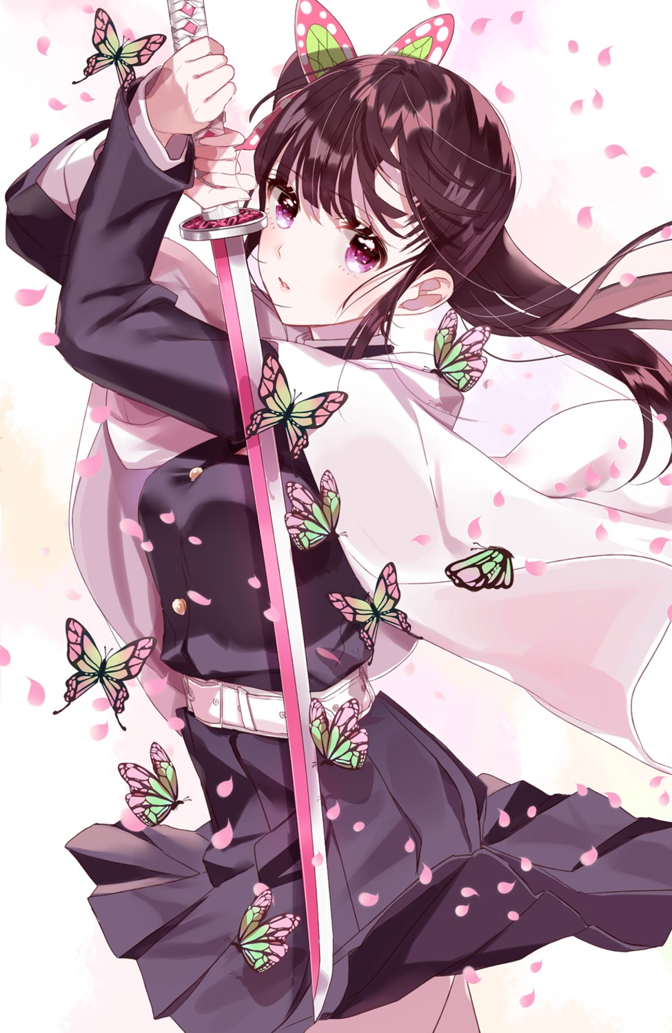 japanese_clothes kimetsu_no_yaiba misumi skirt_lift sword tsuyuri_kanao uniform