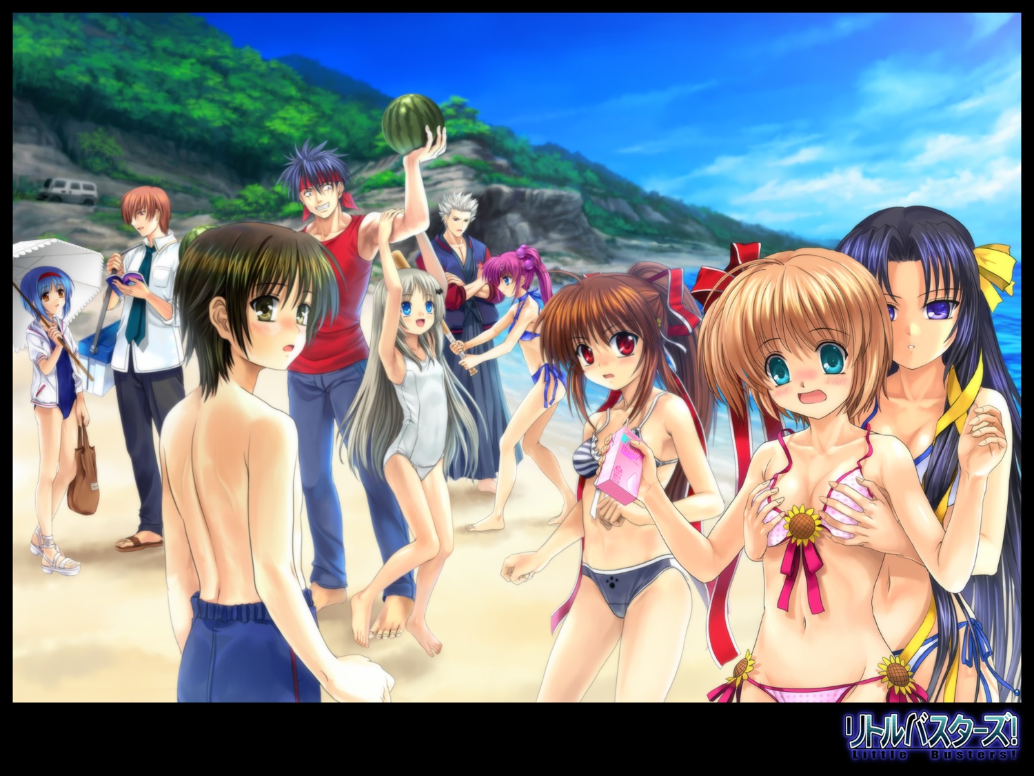 bikini breast_grab inohara_masato kamikita_komari kurugaya_yuiko little_busters! miyazawa_kengo moonknives naoe_riki natsume_kyosuke natsume_rin nishizono_mio noumi_kudryavka saigusa_haruka school_swimsuit swimsuits