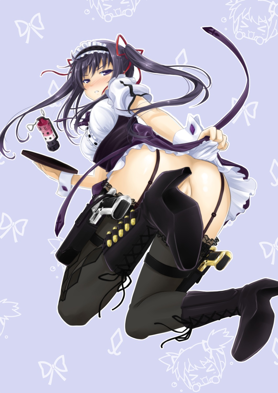akemi_homura ass gun heels maid nopan okitakung puella_magi_madoka_magica pussy stockings thighhighs uncensored