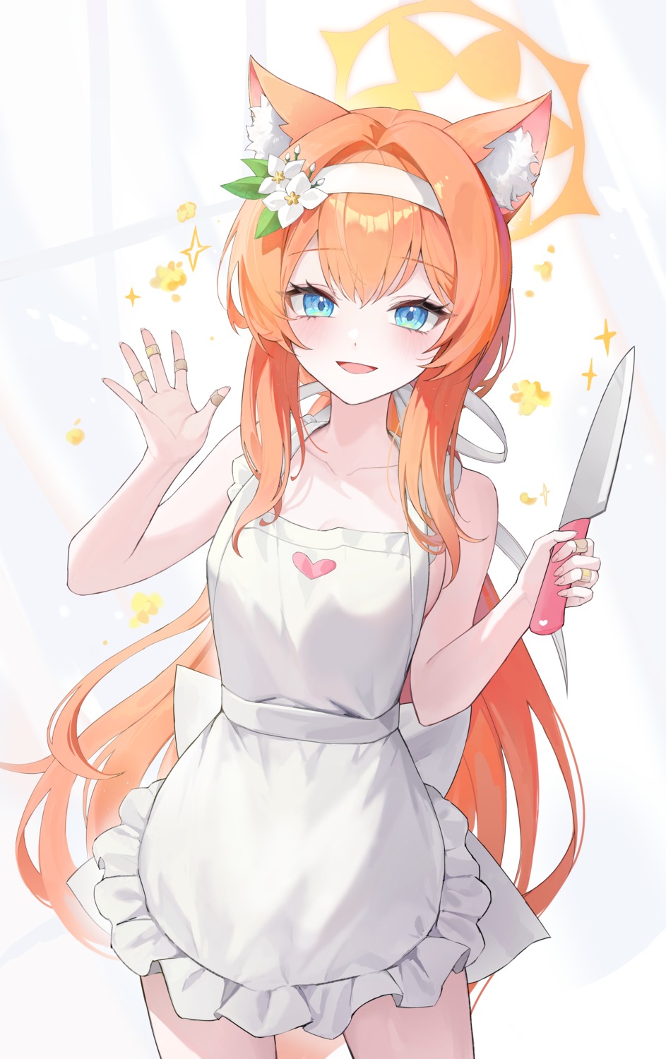 animal_ears bandaid blue_archive halo iochi_mari jogabi naked_apron nekomimi weapon