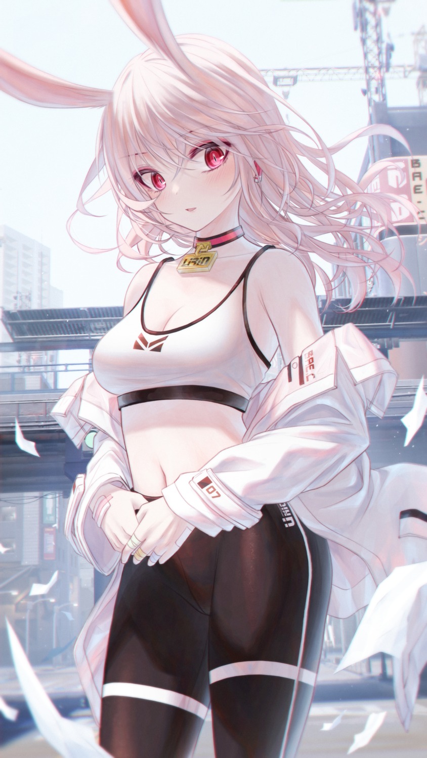 animal_ears bae.c bandages bandaid bra bunny_ears cleavage lirin open_shirt