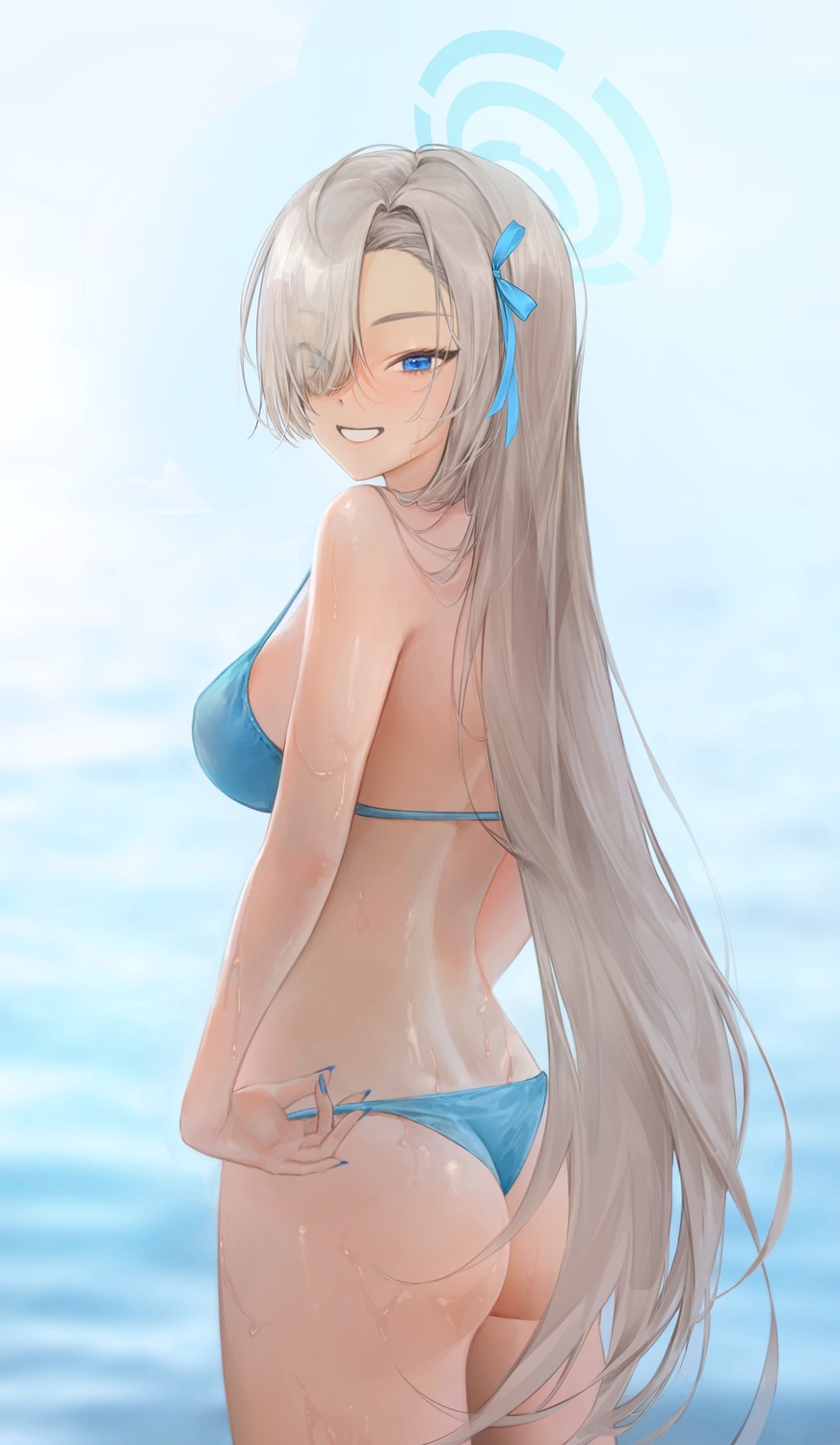 ass bikini blue_archive halo ichinose_asuna swimsuits tanna thong wet