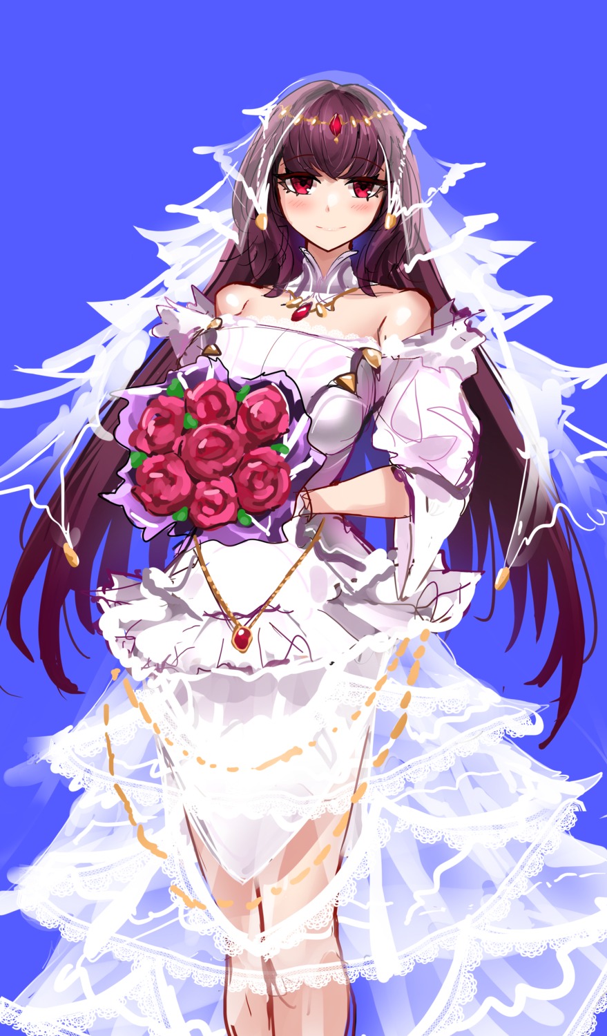casul dress fate/grand_order scathach_(fate/grand_order) see_through sketch wedding_dress